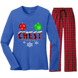 Chest Nuts Xmas Matching Couples Chestnuts Christmas Chest Funny Gift Women's Long Sleeve Flannel Pajama Set 