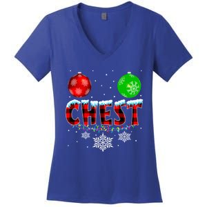 Chest Nuts Xmas Matching Couples Chestnuts Christmas Chest Funny Gift Women's V-Neck T-Shirt