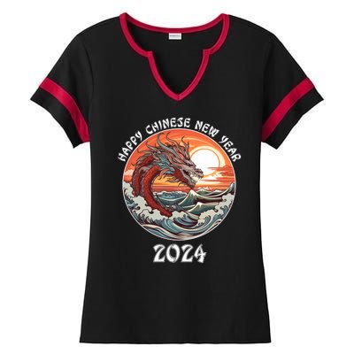 Chinese New Year 2024 Happy New Year 2024 Year Of The Dragon Chinese Lunar Ladies Halftime Notch Neck Tee