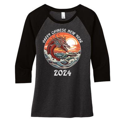 Chinese New Year 2024 Happy New Year 2024 Year Of The Dragon Chinese Lunar Women's Tri-Blend 3/4-Sleeve Raglan Shirt