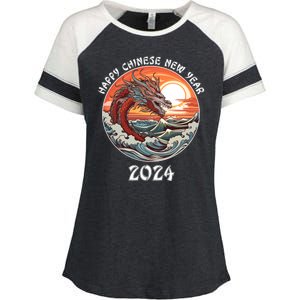 Chinese New Year 2024 Happy New Year 2024 Year Of The Dragon Chinese Lunar Enza Ladies Jersey Colorblock Tee