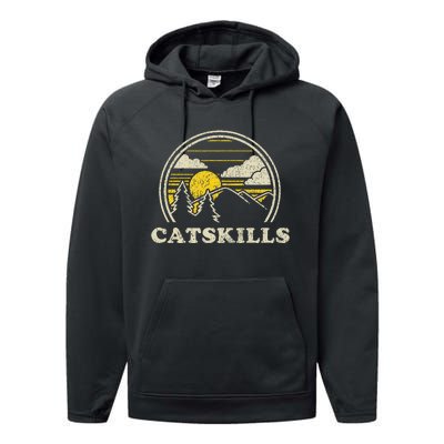 Catskills New York Ny Vintage Hiking Mountains Performance Fleece Hoodie