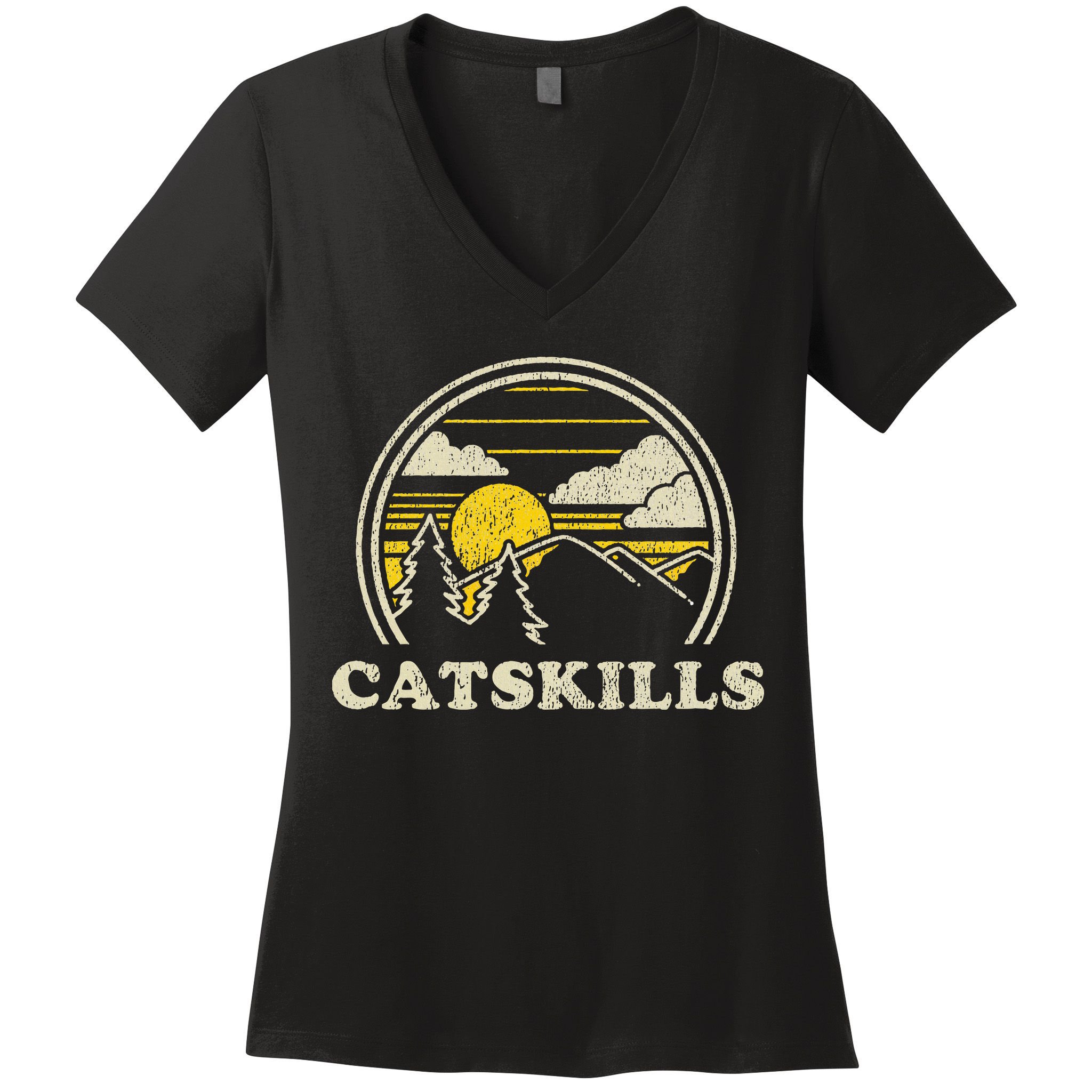 Catskills New York Ny Vintage Hiking Mountains Women's V-Neck T-Shirt