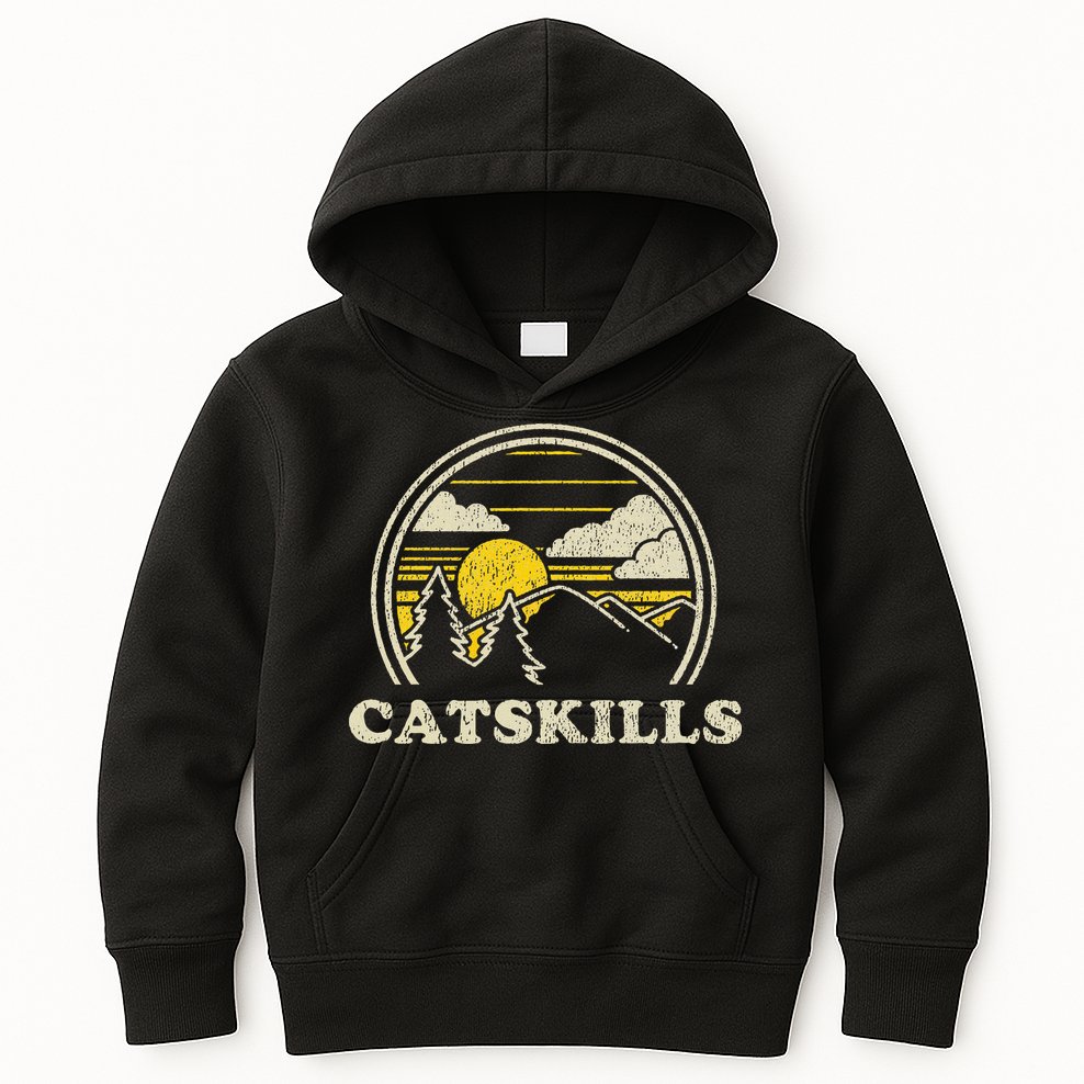 Catskills New York Ny Vintage Hiking Mountains Kids Hoodie