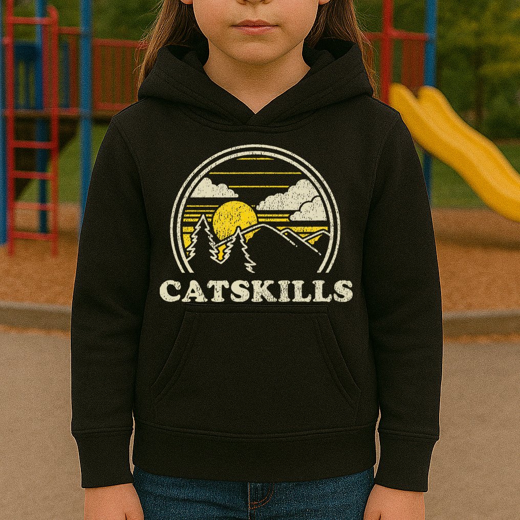 Catskills New York Ny Vintage Hiking Mountains Kids Hoodie