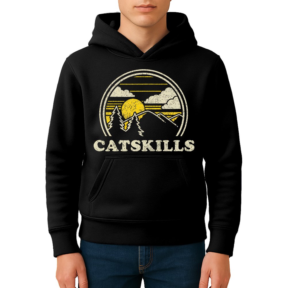 Catskills New York Ny Vintage Hiking Mountains Kids Hoodie