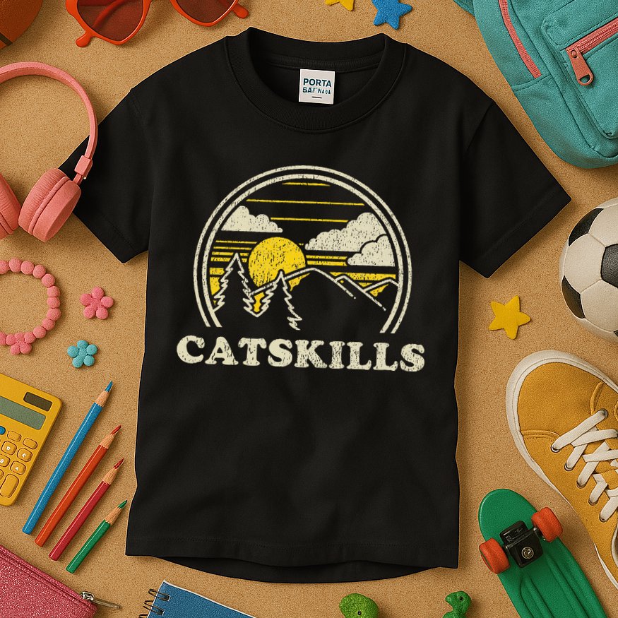 Catskills New York Ny Vintage Hiking Mountains Kids T-Shirt