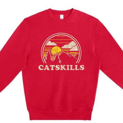 Catskills New York Ny Vintage Hiking Mountains Premium Crewneck Sweatshirt