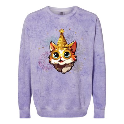 Cat New Years Eve Party Happy New Year 2024 Fireworks Colorblast Crewneck Sweatshirt