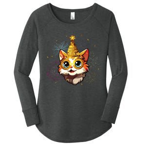 Cat New Years Eve Party Happy New Year 2024 Fireworks Women's Perfect Tri Tunic Long Sleeve Shirt