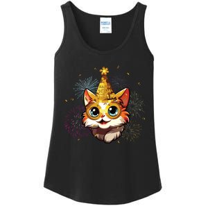 Cat New Years Eve Party Happy New Year 2024 Fireworks Ladies Essential Tank