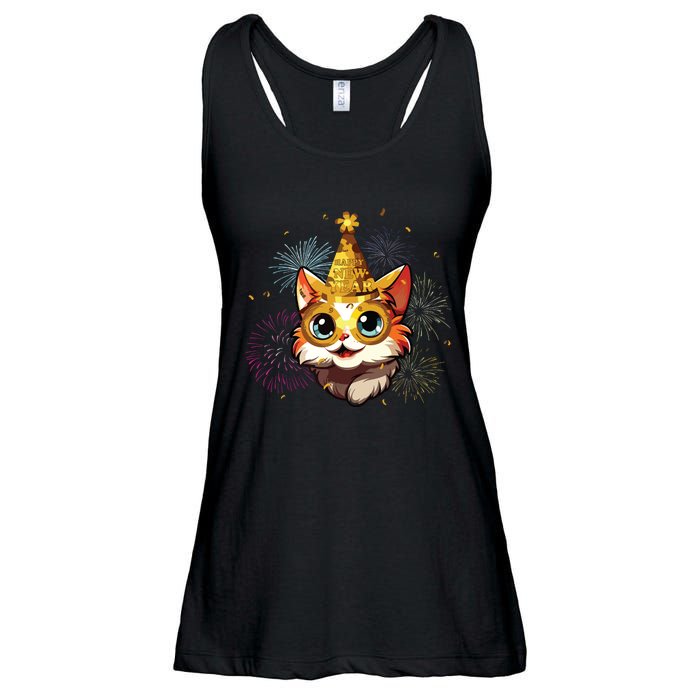 Cat New Years Eve Party Happy New Year 2024 Fireworks Ladies Essential Flowy Tank