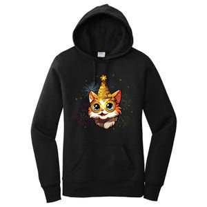 Cat New Years Eve Party Happy New Year 2024 Fireworks Women's Pullover Hoodie