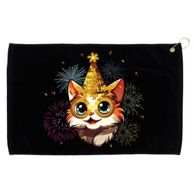 Cat New Years Eve Party Happy New Year 2024 Fireworks Grommeted Golf Towel