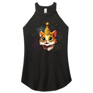 Cat New Years Eve Party Happy New Year 2024 Fireworks Women's Perfect Tri Rocker Tank