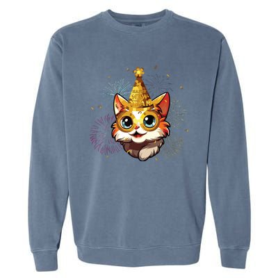 Cat New Years Eve Party Happy New Year 2024 Fireworks Garment-Dyed Sweatshirt