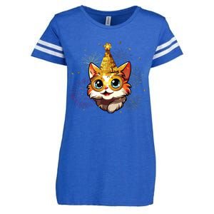 Cat New Years Eve Party Happy New Year 2024 Fireworks Enza Ladies Jersey Football T-Shirt