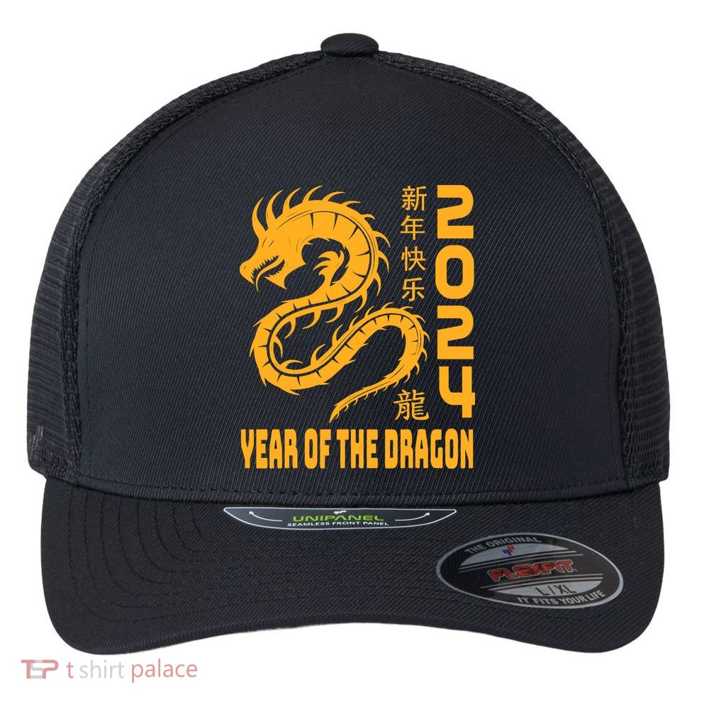 Chinese New Year 2024 Design Year Of The Dragon 2024 Flexfit Unipanel Trucker Cap