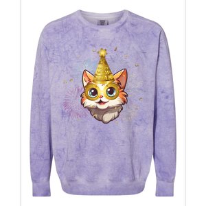 Cat New YearS Eve Party Happy New Year 2024 Fireworks Colorblast Crewneck Sweatshirt