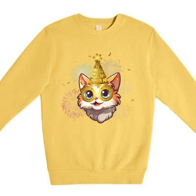 Cat New YearS Eve Party Happy New Year 2024 Fireworks Premium Crewneck Sweatshirt