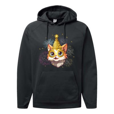 Cat New YearS Eve Party Happy New Year 2024 Fireworks Performance Fleece Hoodie