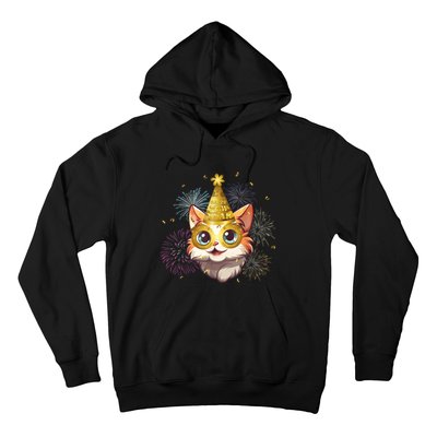 Cat New YearS Eve Party Happy New Year 2024 Fireworks Hoodie