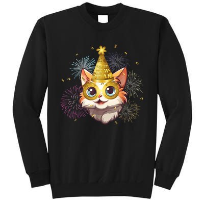 Cat New YearS Eve Party Happy New Year 2024 Fireworks Sweatshirt