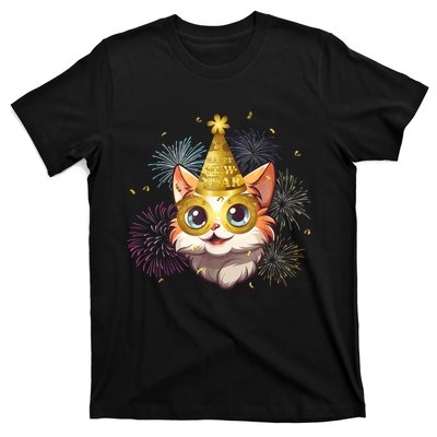 Cat New YearS Eve Party Happy New Year 2024 Fireworks T-Shirt