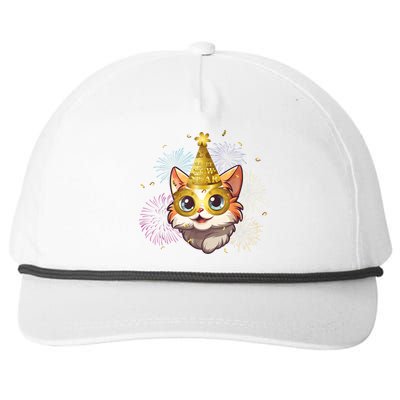 Cat New YearS Eve Party Happy New Year 2024 Fireworks Snapback Five-Panel Rope Hat