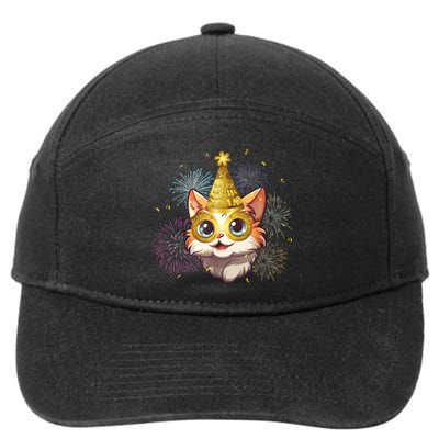 Cat New YearS Eve Party Happy New Year 2024 Fireworks 7-Panel Snapback Hat