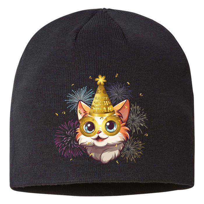 Cat New YearS Eve Party Happy New Year 2024 Fireworks Sustainable Beanie