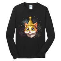 Cat New YearS Eve Party Happy New Year 2024 Fireworks Tall Long Sleeve T-Shirt