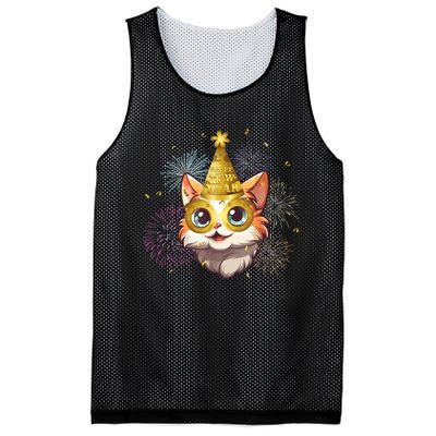 Cat New YearS Eve Party Happy New Year 2024 Fireworks Mesh Reversible Basketball Jersey Tank