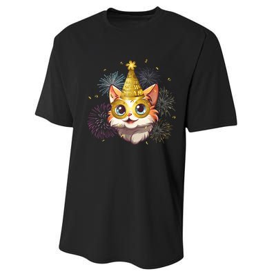 Cat New YearS Eve Party Happy New Year 2024 Fireworks Performance Sprint T-Shirt