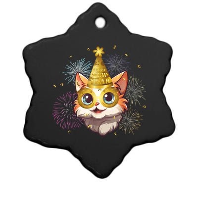 Cat New YearS Eve Party Happy New Year 2024 Fireworks Ceramic Star Ornament