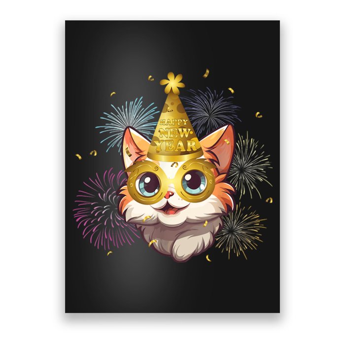 Cat New YearS Eve Party Happy New Year 2024 Fireworks Poster