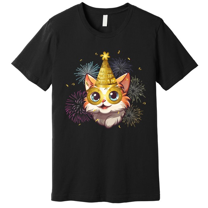 Cat New YearS Eve Party Happy New Year 2024 Fireworks Premium T-Shirt