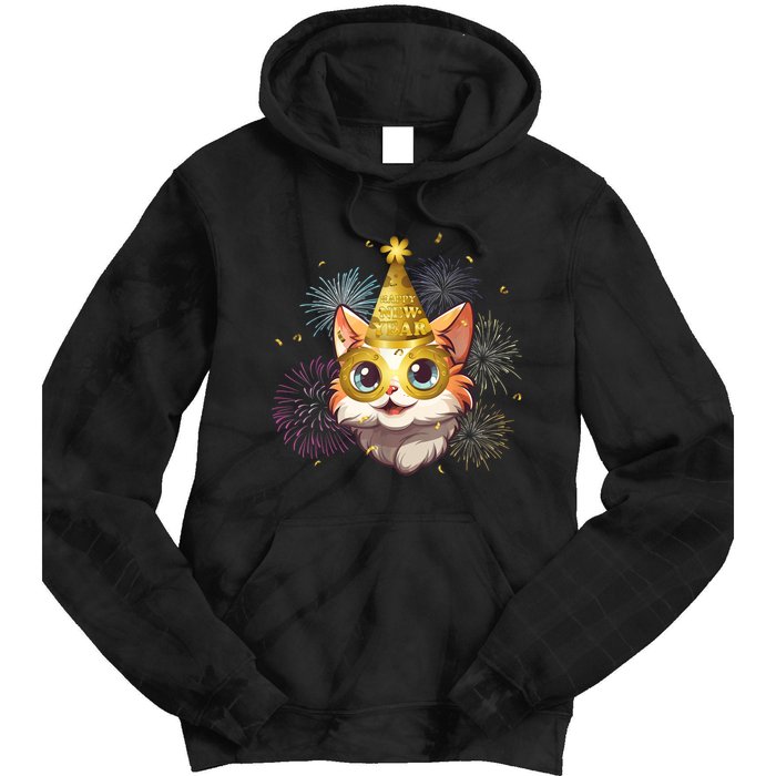 Cat New YearS Eve Party Happy New Year 2024 Fireworks Tie Dye Hoodie