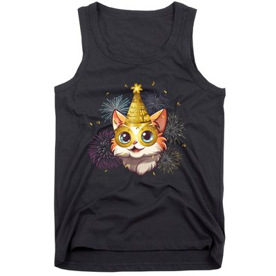 Cat New YearS Eve Party Happy New Year 2024 Fireworks Tank Top