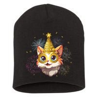 Cat New YearS Eve Party Happy New Year 2024 Fireworks Short Acrylic Beanie