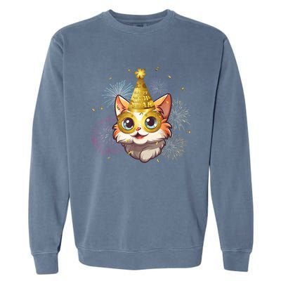 Cat New YearS Eve Party Happy New Year 2024 Fireworks Garment-Dyed Sweatshirt