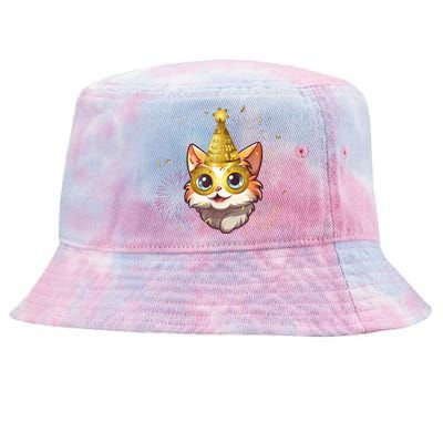 Cat New YearS Eve Party Happy New Year 2024 Fireworks Tie-Dyed Bucket Hat