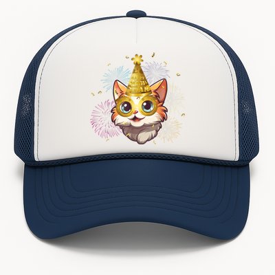 Cat New YearS Eve Party Happy New Year 2024 Fireworks Trucker Hat