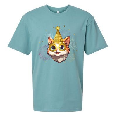 Cat New YearS Eve Party Happy New Year 2024 Fireworks Sueded Cloud Jersey T-Shirt