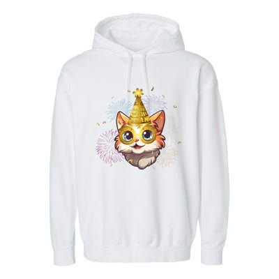 Cat New YearS Eve Party Happy New Year 2024 Fireworks Garment-Dyed Fleece Hoodie