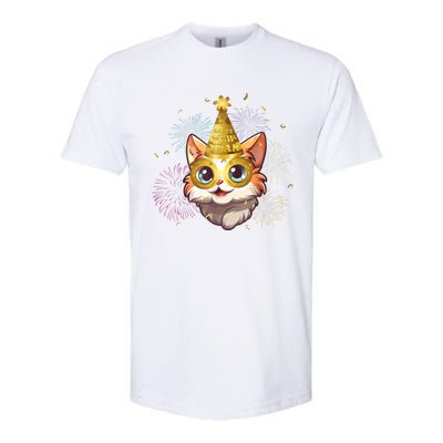 Cat New YearS Eve Party Happy New Year 2024 Fireworks Softstyle CVC T-Shirt