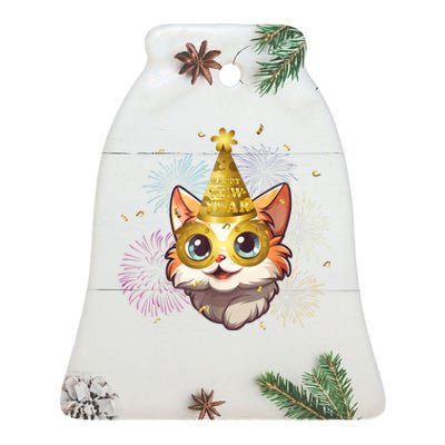 Cat New YearS Eve Party Happy New Year 2024 Fireworks Ceramic Bell Ornament