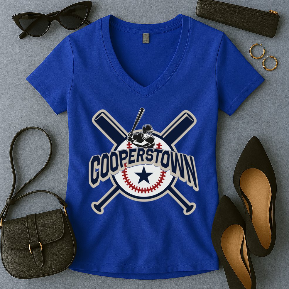 Cooperstown New York Baseball Game Family Vacation Gift Women's V-Neck T-Shirt
