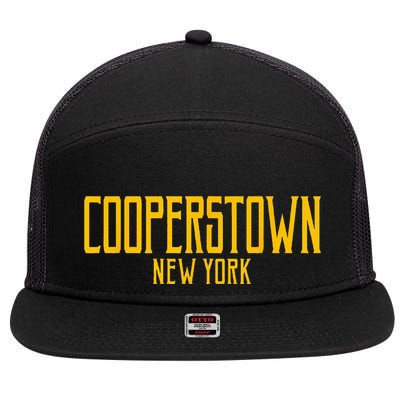 Cooperstown New York Vintage Text Amber Print 7 Panel Mesh Trucker Snapback Hat