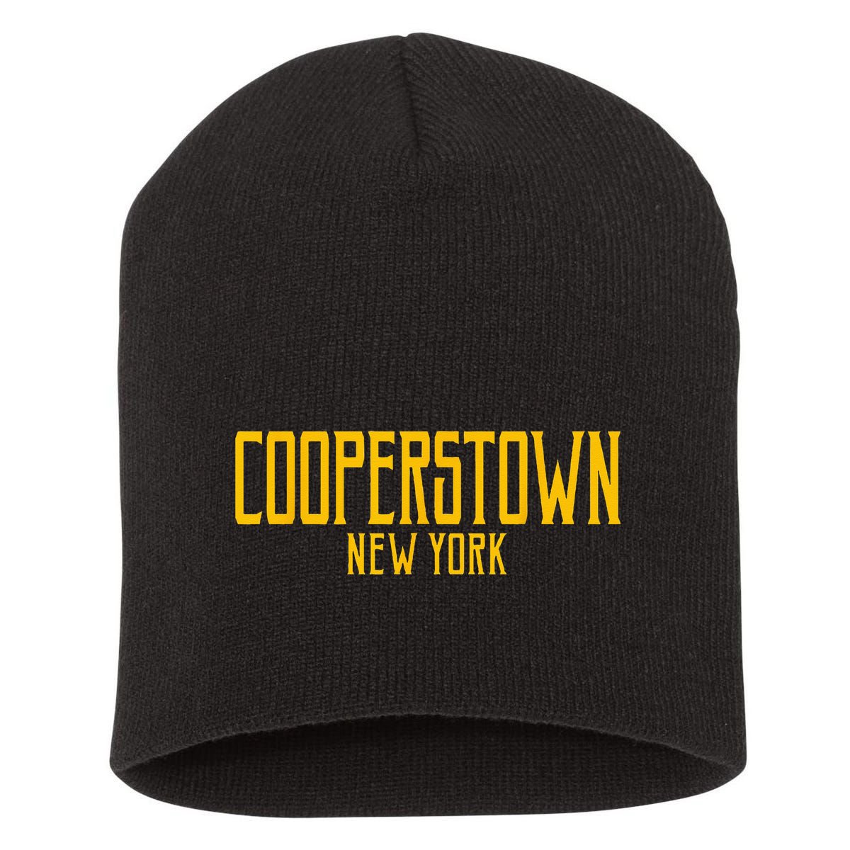 Cooperstown New York Vintage Text Amber Print Short Acrylic Beanie
